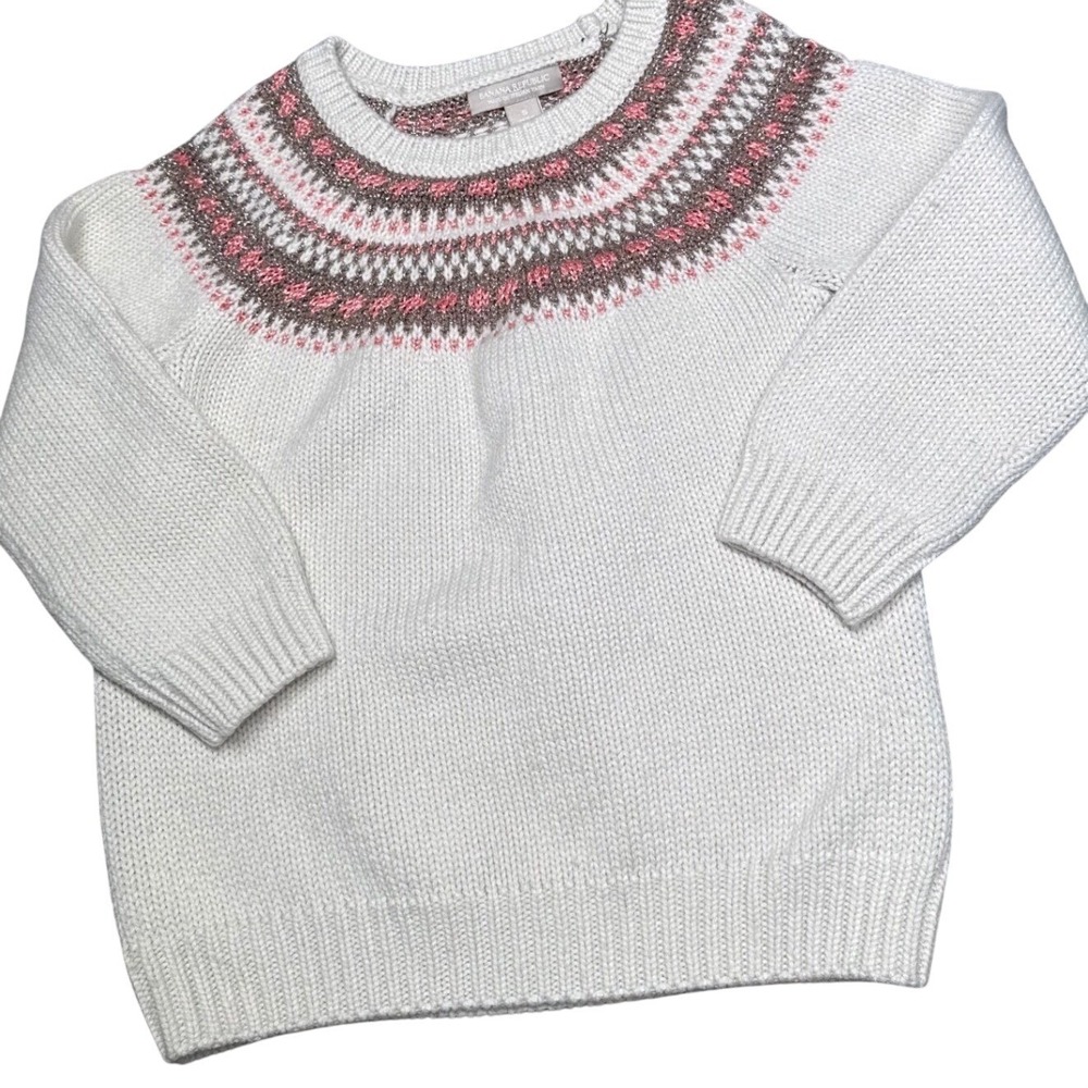 Banana Republic Italian Yarn Fair Isle Sweater Women's Small Cream Pink Metallic